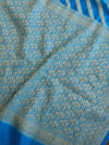 Banarasee Handwoven Semi-Chiffon Saree With Zig-Zag Design-Turquoise Blue