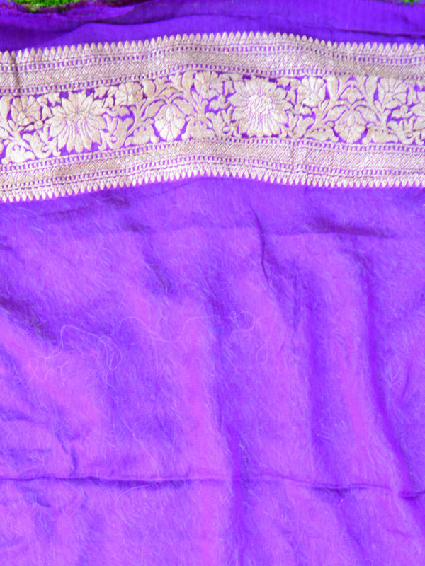 Banarasee Khaddi Chiffon Zari Jaal Saree-Pink & Violet