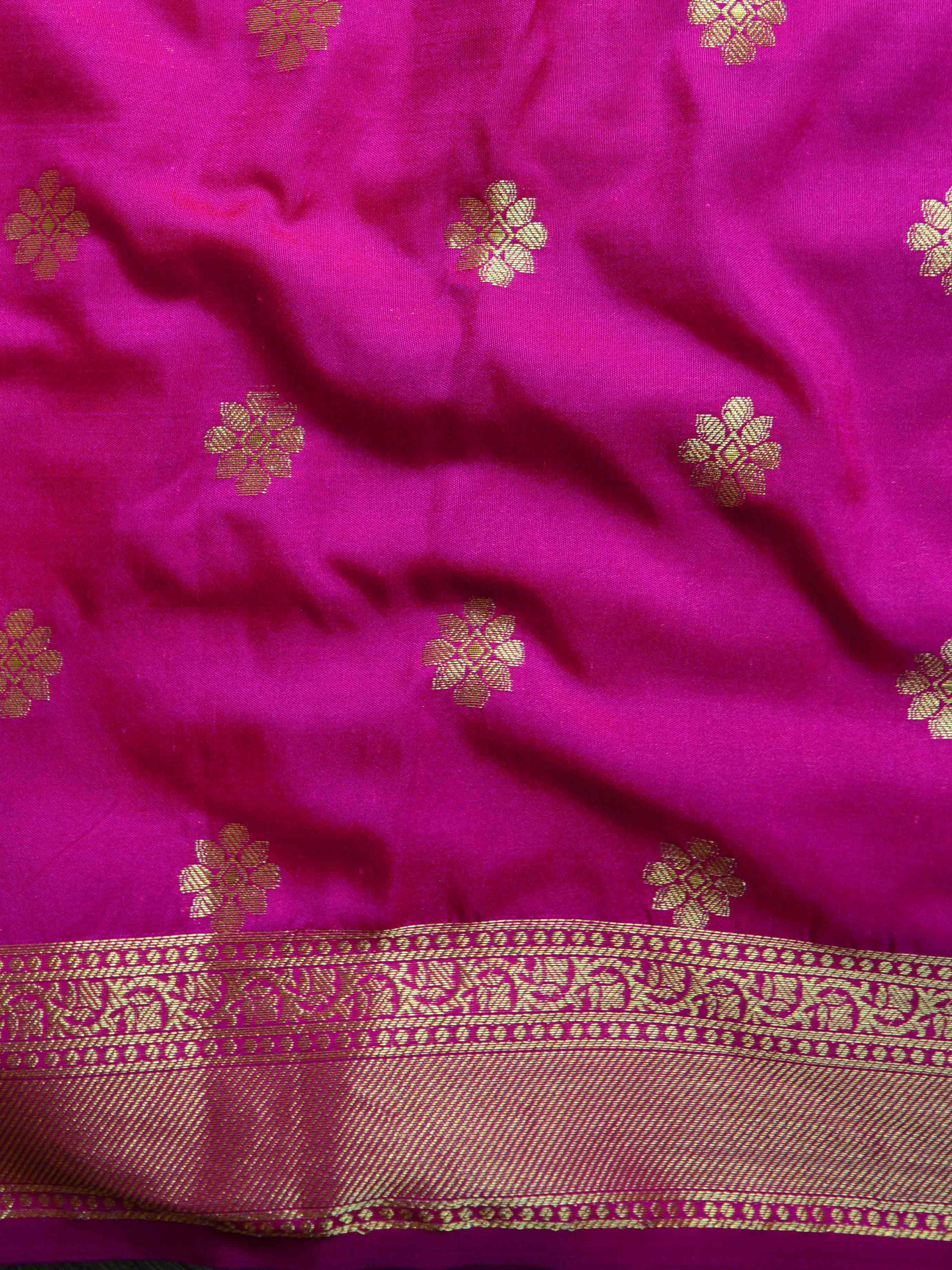 Banarasee Handwoven Semi Silk Saree With Zari Buta Design & Floral Border-Pastel Green