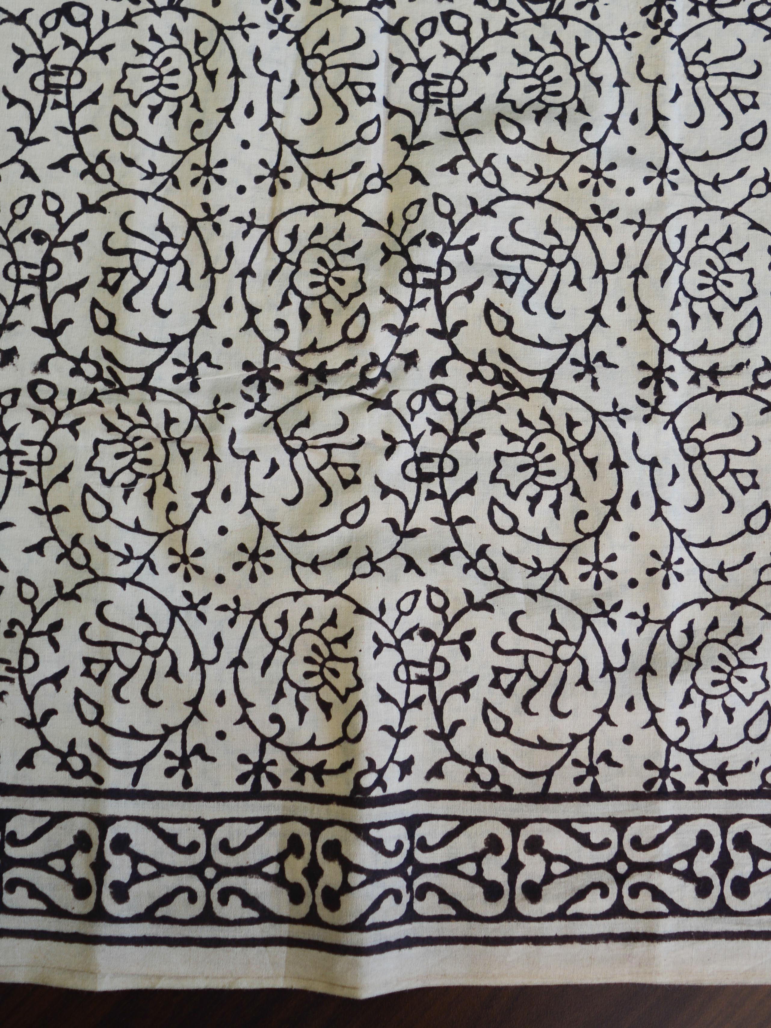 Handloom Linen Cotton Hand-Block Print Suit Set-Brown