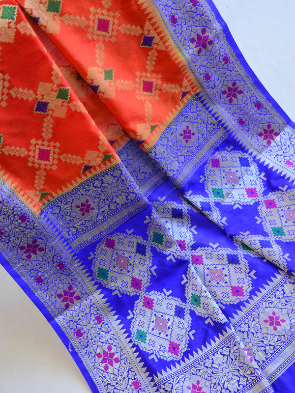 Banarasee Handwoven Semi Silk Saree With Jaal Design-Rust