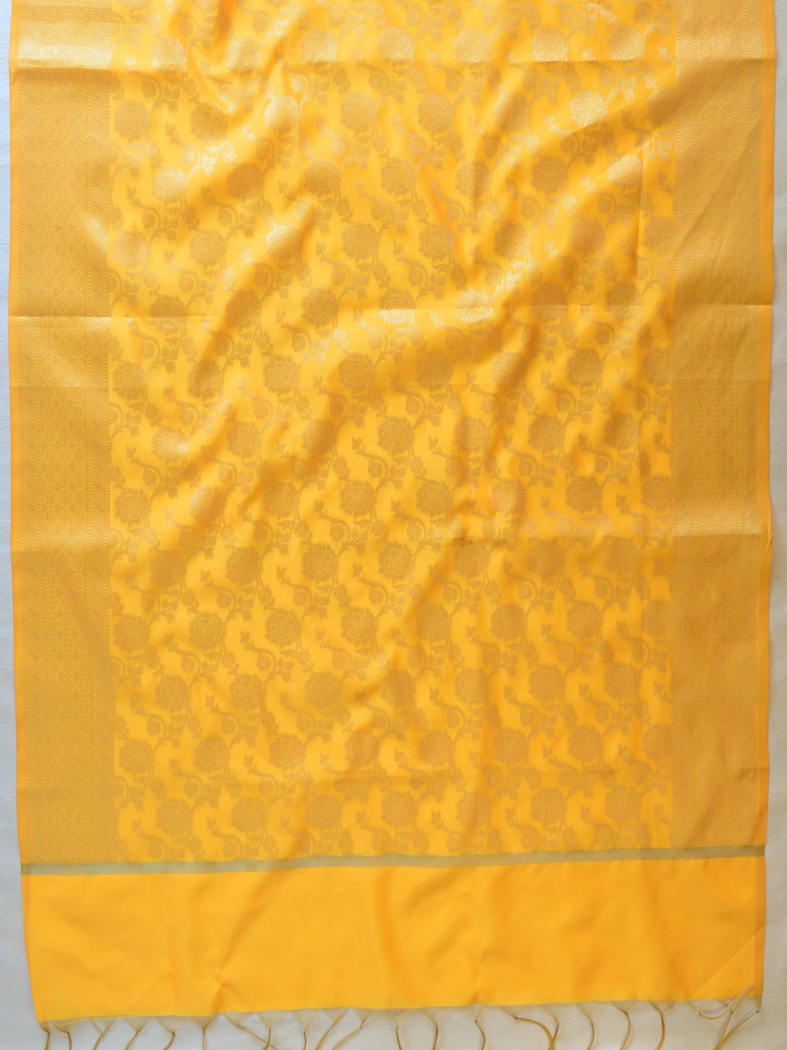 Banarasee Art Silk Buti Design Salwar Kameez Fabric With Contrast Dupatta-Pink & Yellow