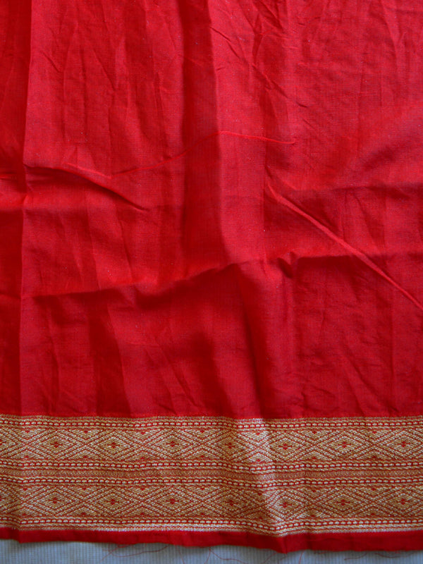 Banarasee Handwoven Semi-Chiffon Saree With Zig-Zag Design-Black & Red