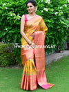 Banarasee Handwoven Border Tissue Saree With Floral Buta Design-Yellow & Pink