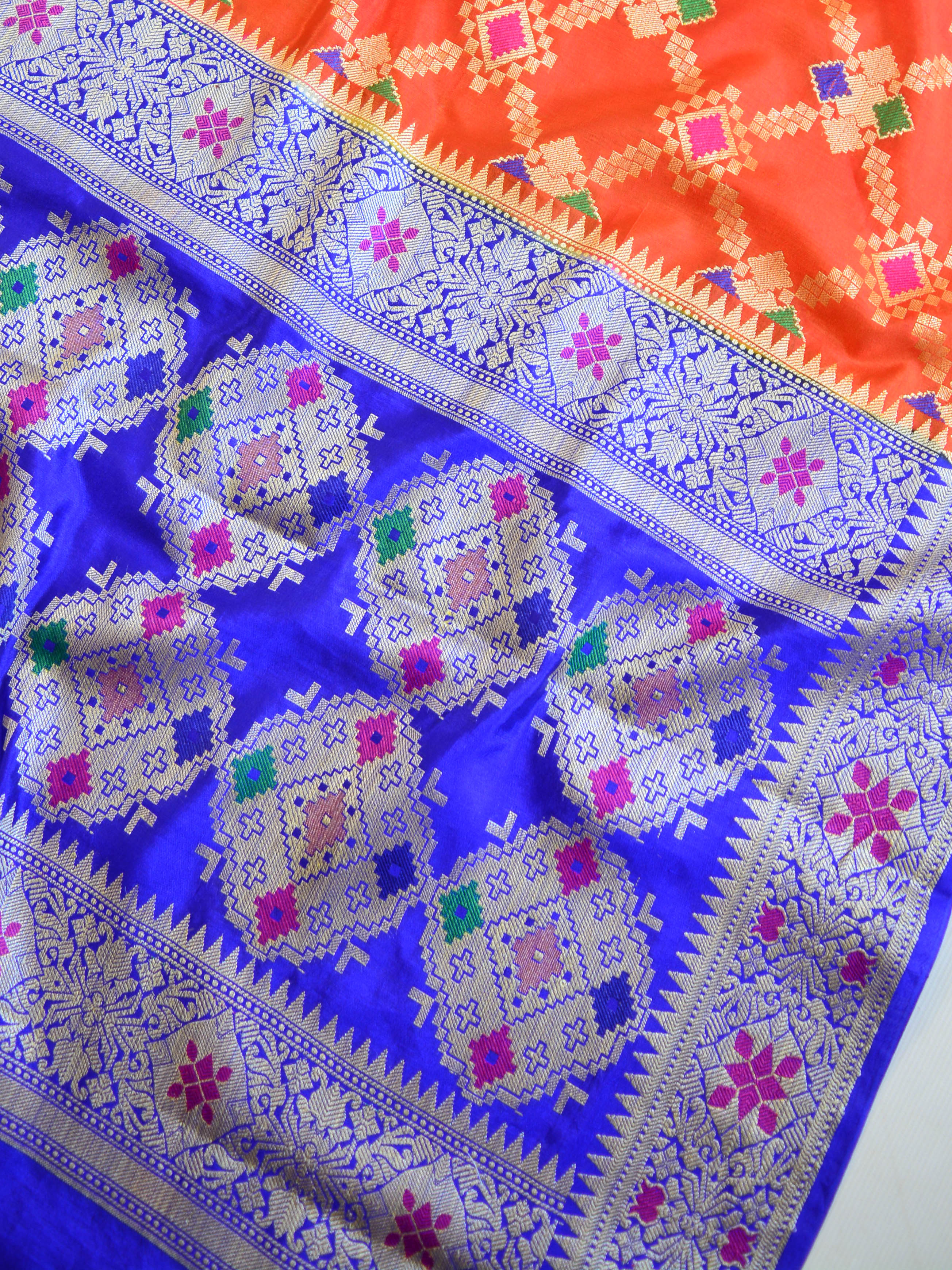 Banarasee Handwoven Semi Silk Saree With Jaal Design-Rust