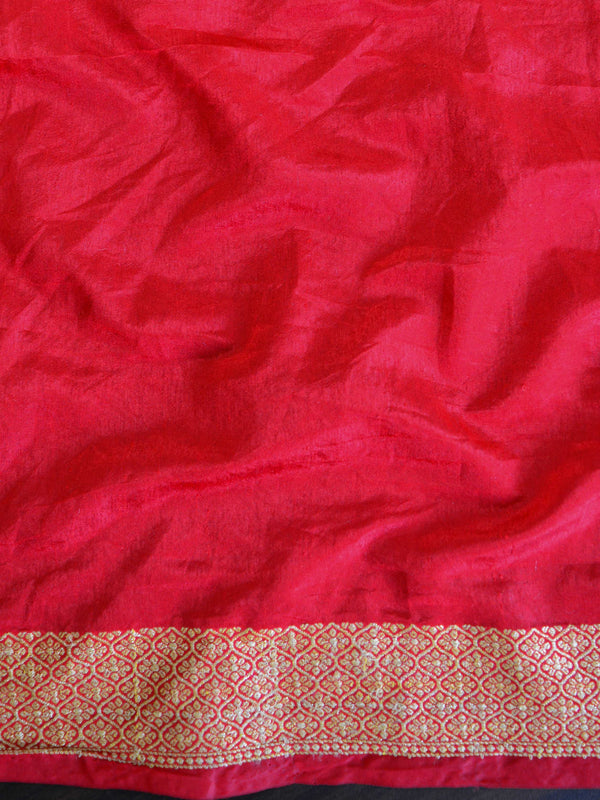 Banarasee Handwoven Semi-Chiffon Saree With Zig-Zag Design-Red