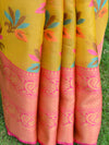 Banarasee Handwoven Border Tissue Saree With Floral Buta Design-Yellow & Pink