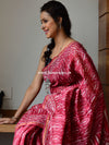 Handloom Chanderi Bagru Block Printed Saree-Red