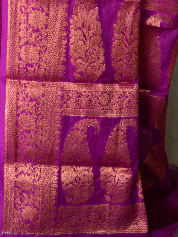 Banarasee Handwoven Semi-Chiffon Saree With Copper Zari Work-Magenta