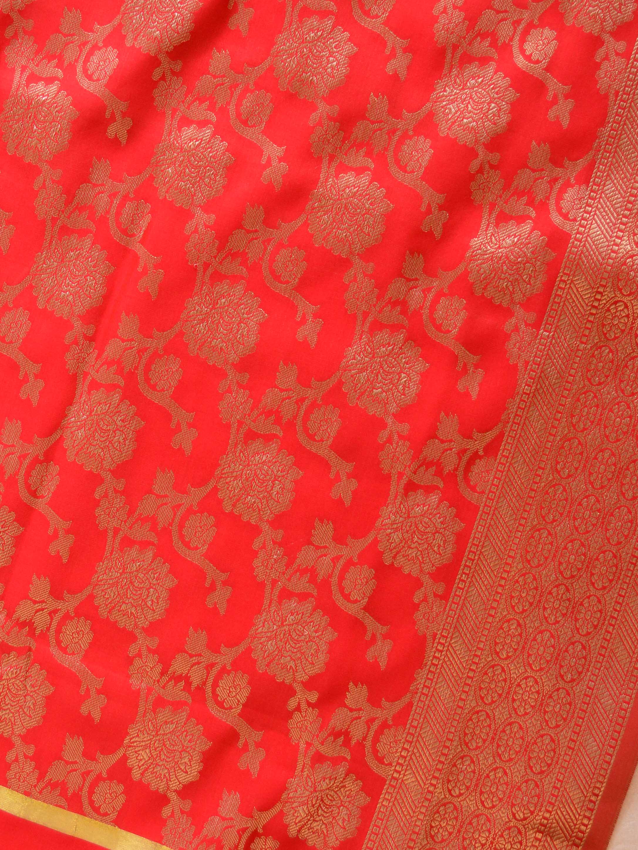 Banarasee Art Silk Buti Design Salwar Kameez Fabric With Contrast Dupatta-Green & Red
