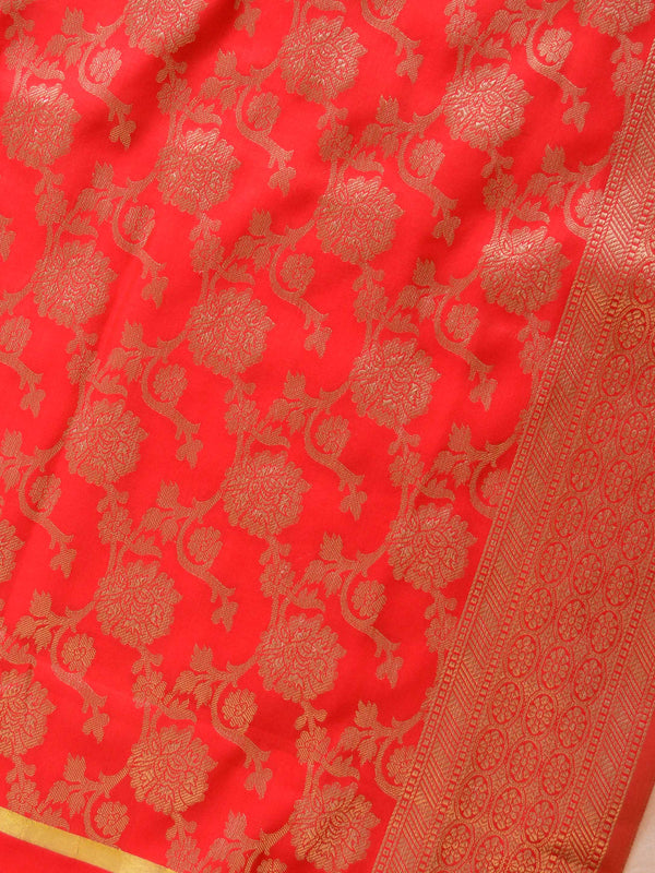 Banarasee Art Silk Buti Design Salwar Kameez Fabric With Contrast Dupatta-Green & Red