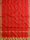 Banarasee Semi-Silk Salwar Kameez Fabric With Mirror Work Dupatta-Red & Green