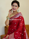 Banarasee Handwoven Semi-Chiffon Saree With Silver Zari-Deep Red