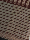 Handloom Mul Cotton Block Print Saree-Brown