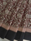 Handloom Mul Cotton Block Print Saree-Brown