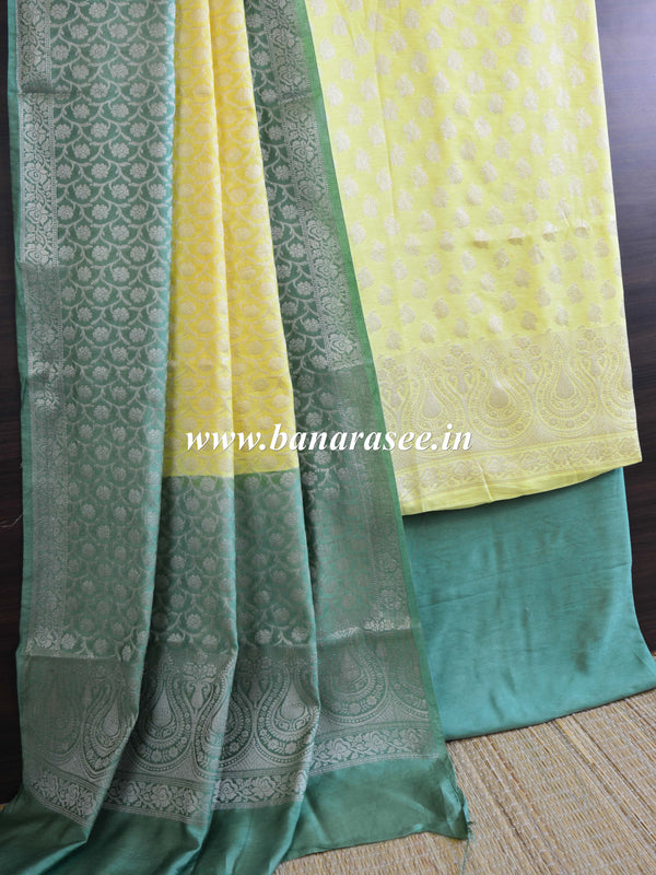 Banarasee Cotton Silk Salwar Kameez Resham & Zari Buti Fabric & Dupatta-Green  & Yellow