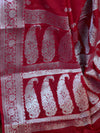 Banarasee Handwoven Semi-Chiffon Saree With Silver Zari-Deep Red