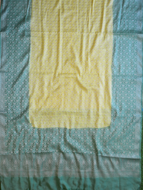 Banarasee Cotton Silk Salwar Kameez Resham & Zari Buti Fabric & Dupatta-Green  & Yellow