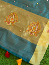 Banarasee Chanderi Cotton Saree With Embroidery Work & Zari Border-Green