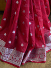 Banarasee Handwoven Semi-Chiffon Saree With Silver Zari-Deep Red