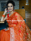 Banarasee Handwoven Organza Silk Multicolour Resham Floral Embroidery Saree-Orange