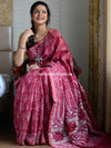 Handloom Chanderi Bagru Block Printed Saree-Red