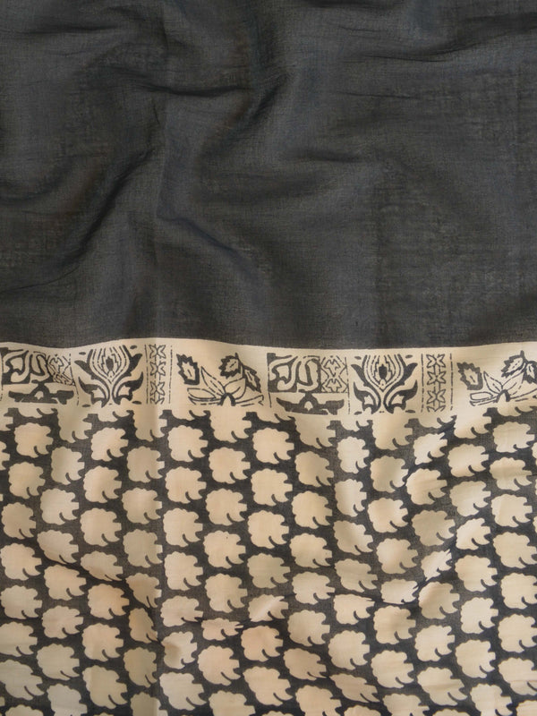 Handloom Mul Cotton Block Print Saree-Brown