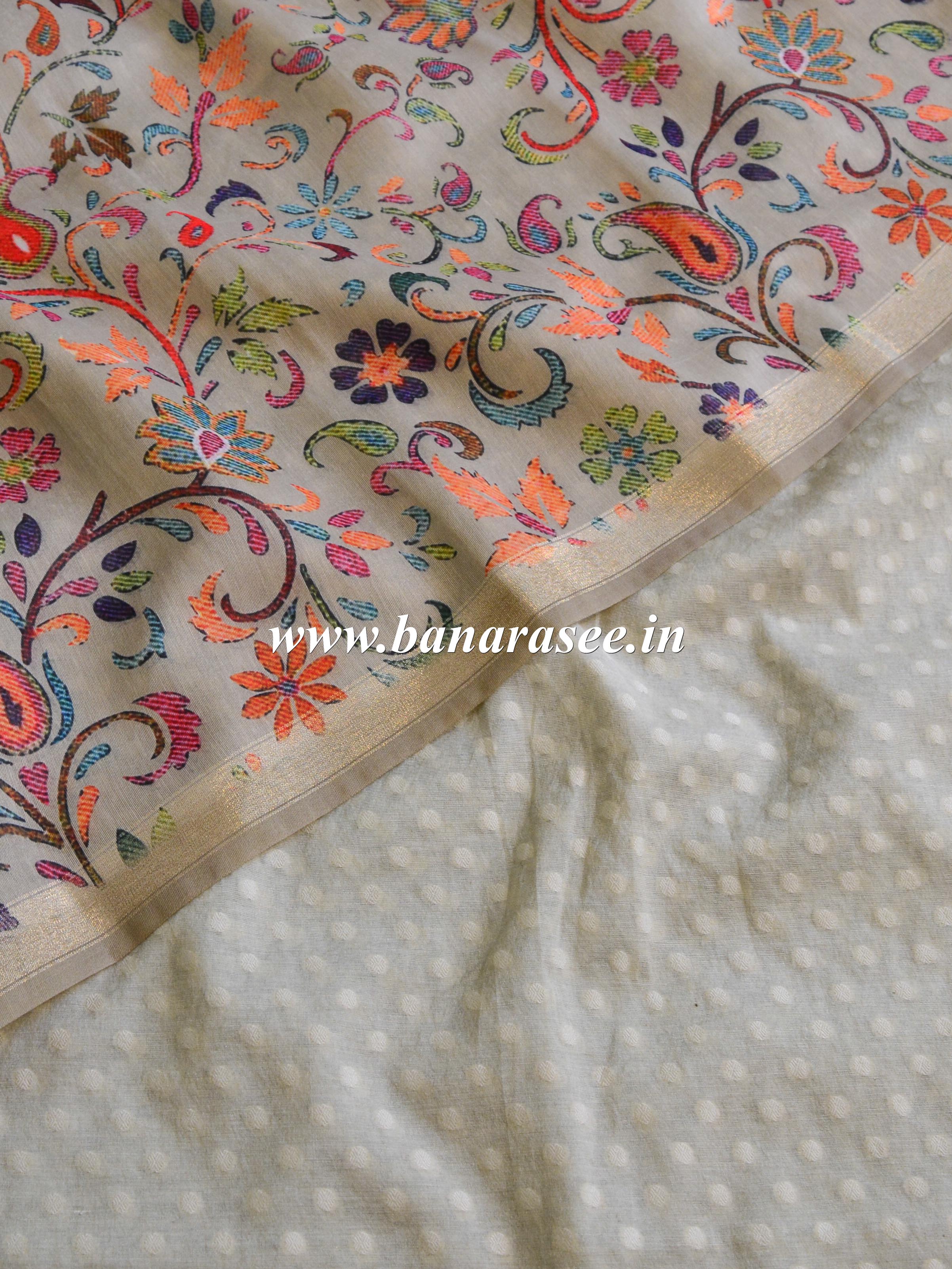 Banarasee Chanderi Cotton Resham Buti Salwar Kameez Fabric With Digital Print Dupatta-Beige