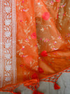 Banarasee Handwoven Organza Silk Multicolour Resham Floral Embroidery Saree-Orange