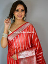 Banarasee Organza Mix Saree With Silver Zari-Red