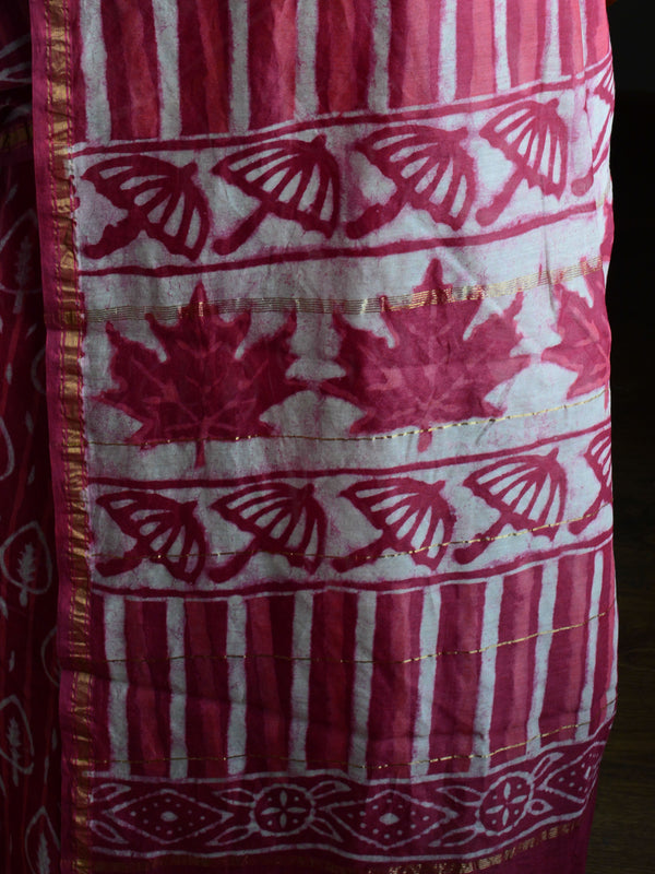 Handloom Chanderi Bagru Block Printed Saree-Red