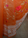 Banarasee Handwoven Organza Silk Multicolour Resham Floral Embroidery Saree-Orange