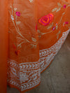 Banarasee Handwoven Organza Silk Multicolour Resham Floral Embroidery Saree-Orange