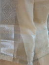 Banarasee Handloom Linen Mix Silver Zari Border Saree-Light Brown