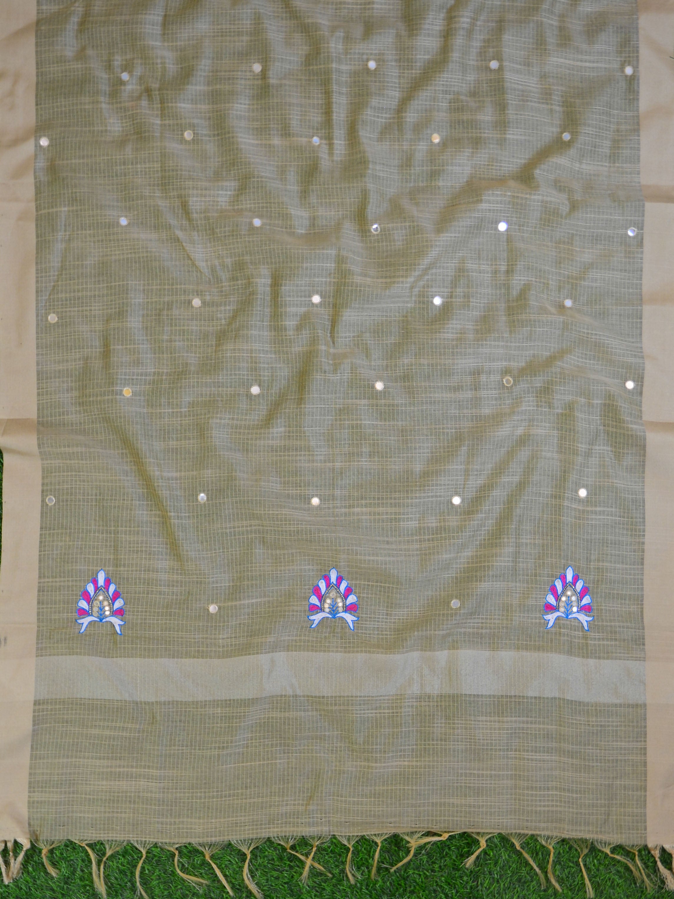 Banarasee Brocade Salwar Kameez Fabric With Mirror Work Dupatta-Pink & Beige
