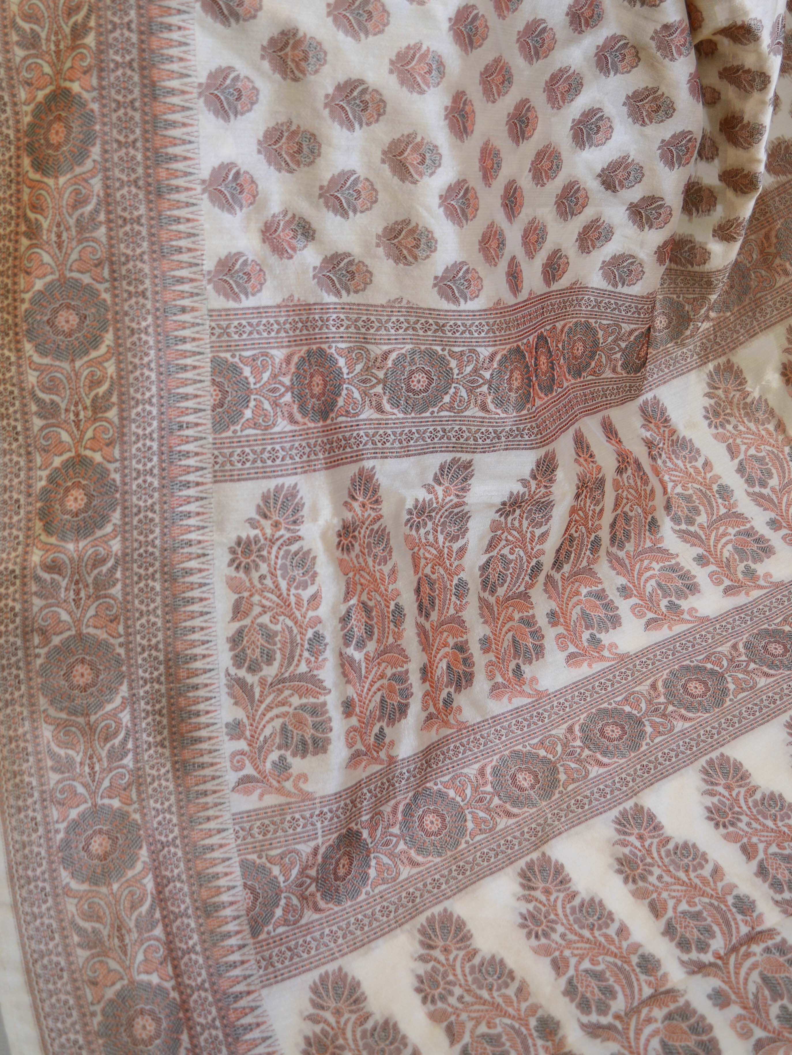 Banarasee Art Silk Saree With Floral Woven Design-Beige