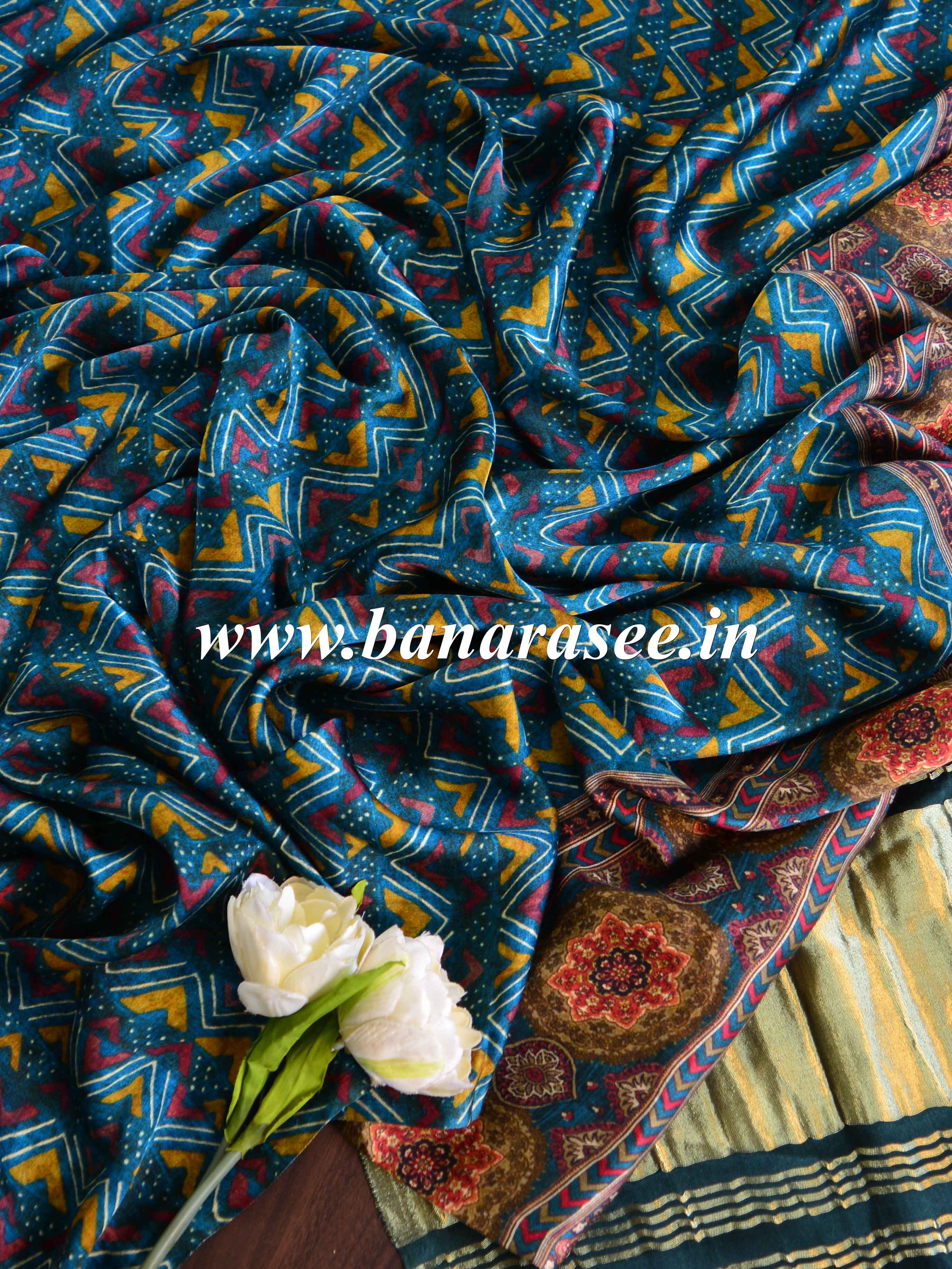 Banarasee Pure Gajji Silk Geometrical Design Dupatta-Green