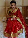Banarasee Chanderi Cotton Zari Polka Dots With Skirt Border-Red