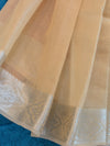Banarasee Handloom Linen Mix Silver Zari Border Saree-Light Brown