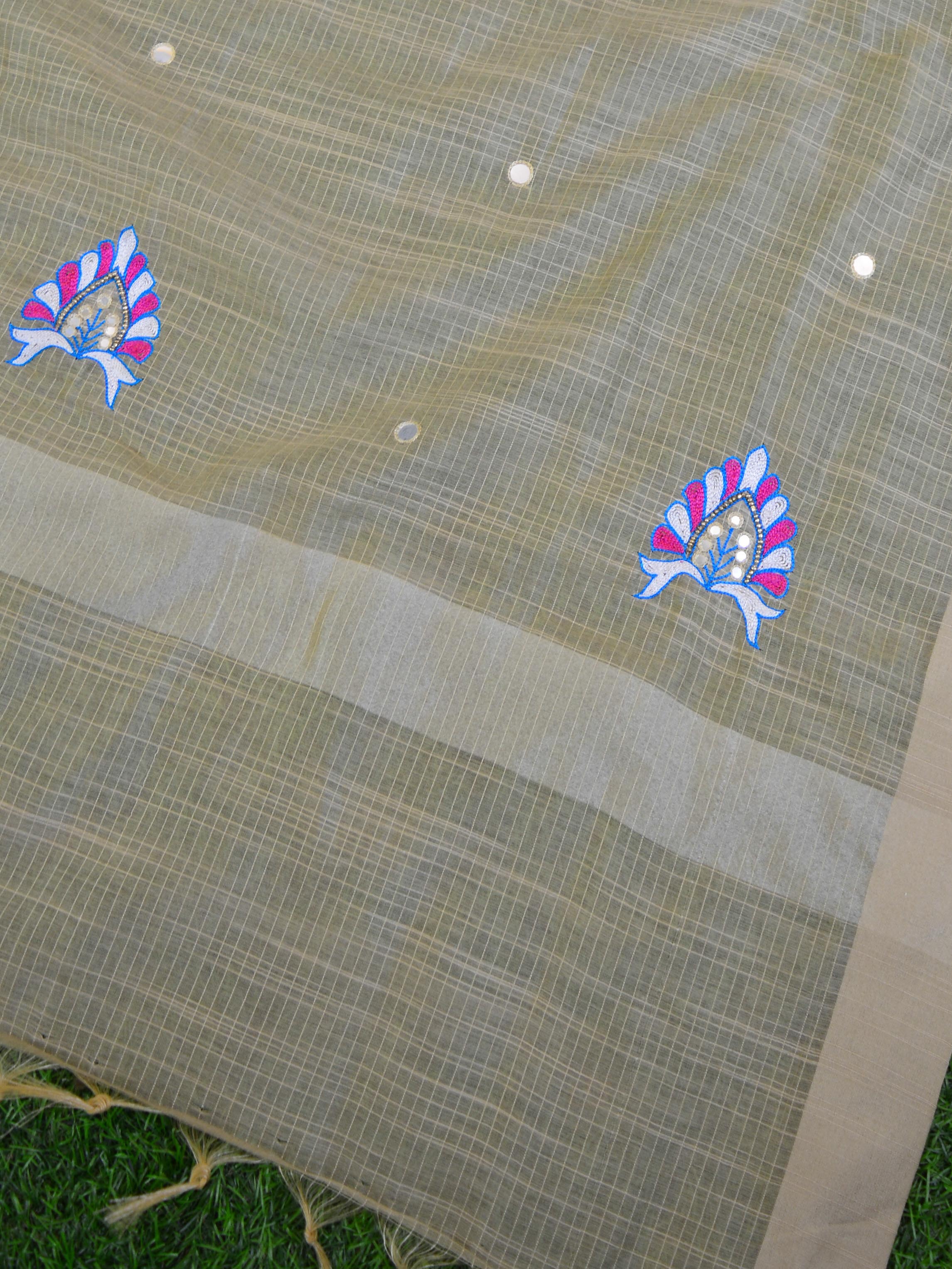 Banarasee Brocade Salwar Kameez Fabric With Mirror Work Dupatta-Pink & Beige