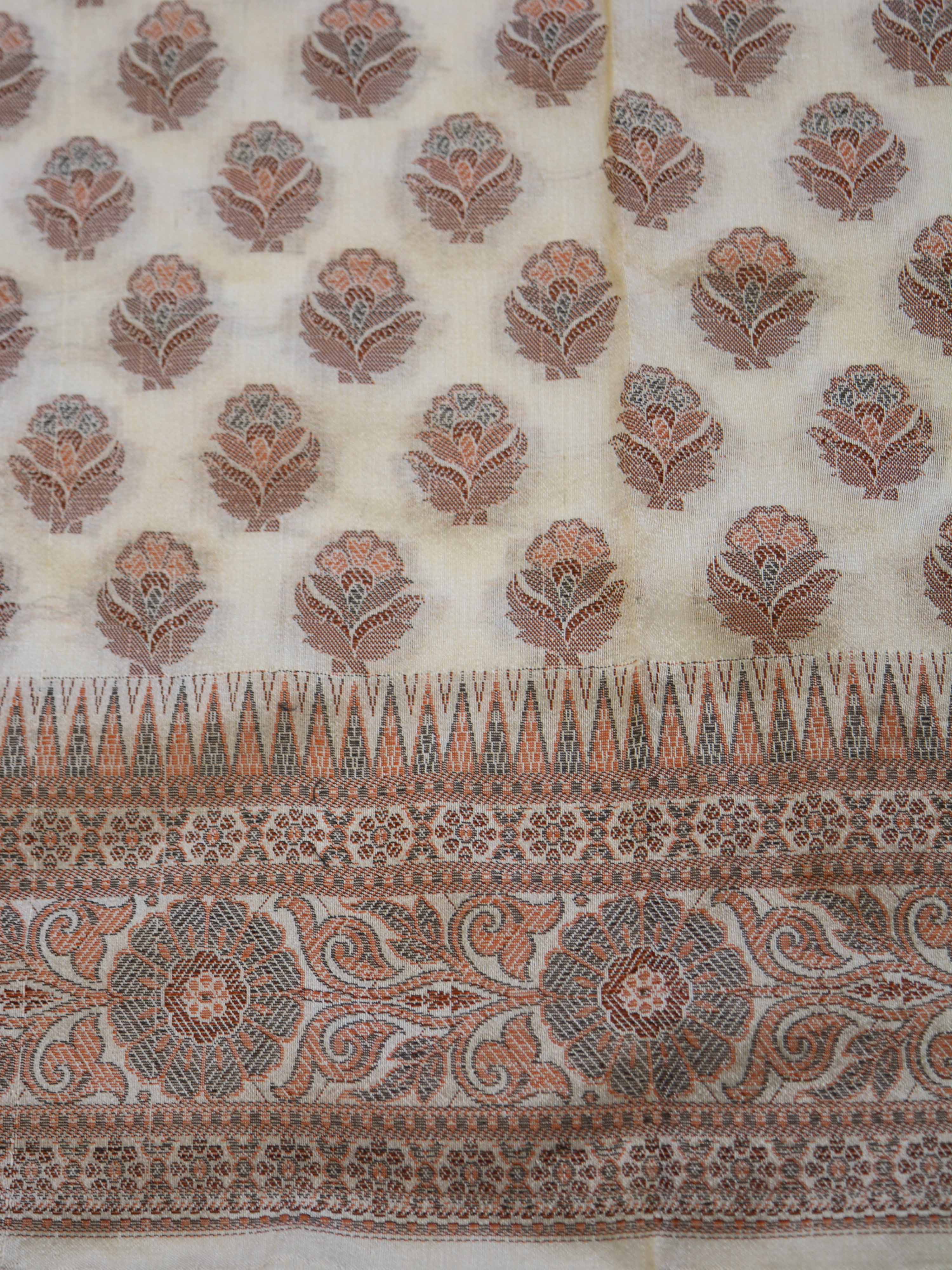 Banarasee Art Silk Saree With Floral Woven Design-Beige