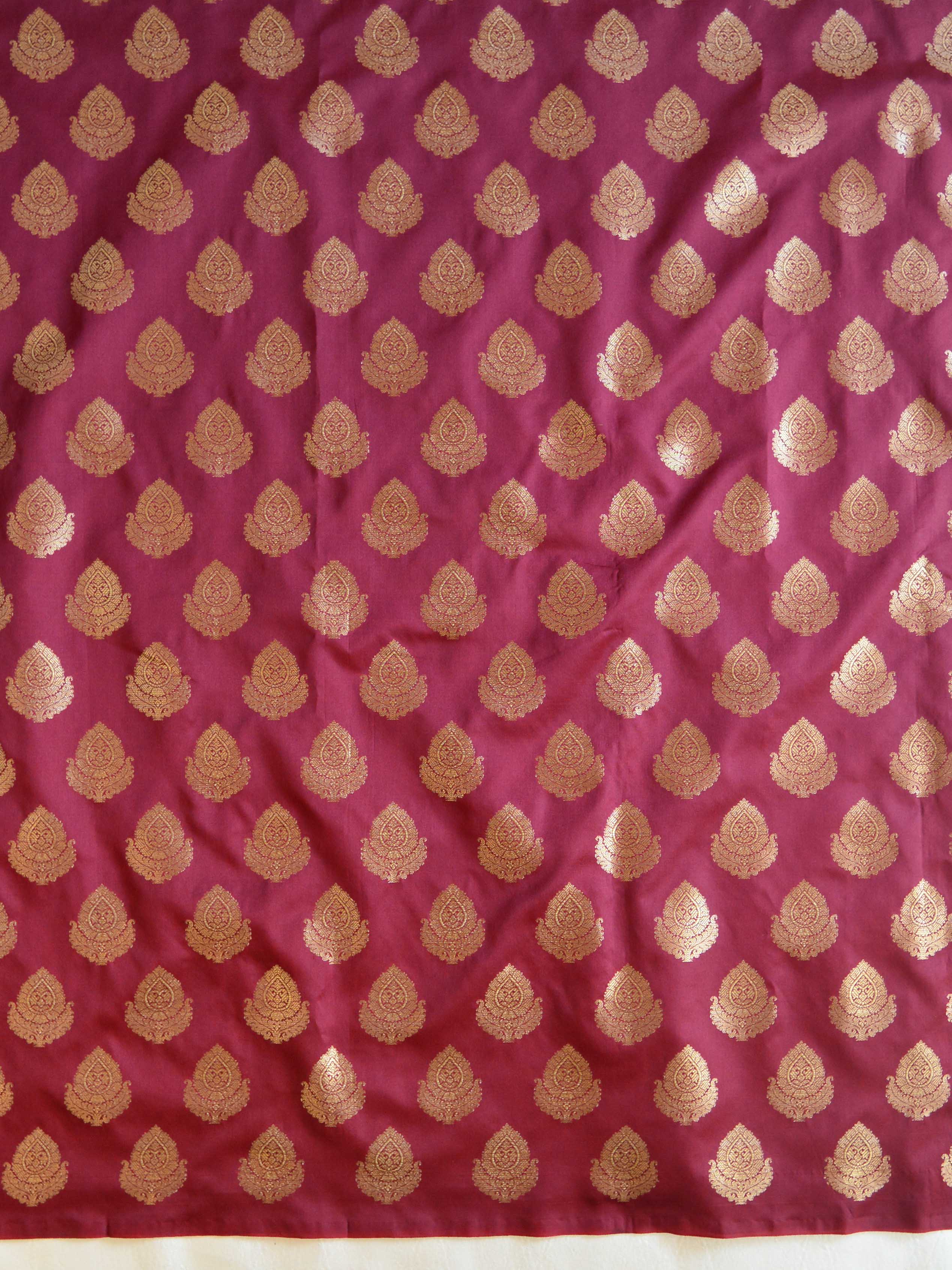 Banarasee Art Silk Buti Design Salwar Kameez Fabric With Contrast Dupatta-Maroon & Peach