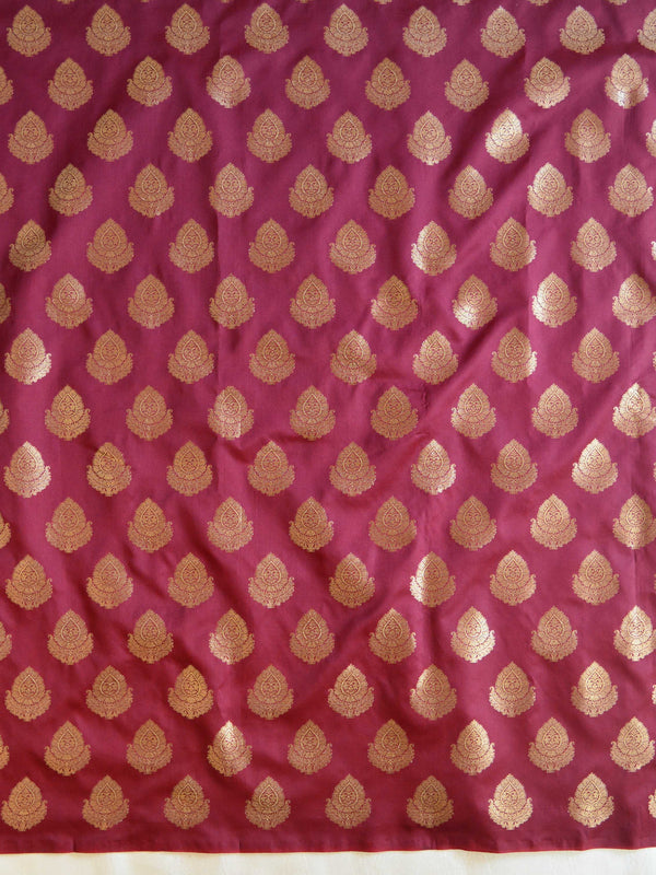 Banarasee Art Silk Buti Design Salwar Kameez Fabric With Contrast Dupatta-Maroon & Peach