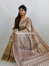 Banarasee Art Silk Saree With Floral Woven Design-Beige