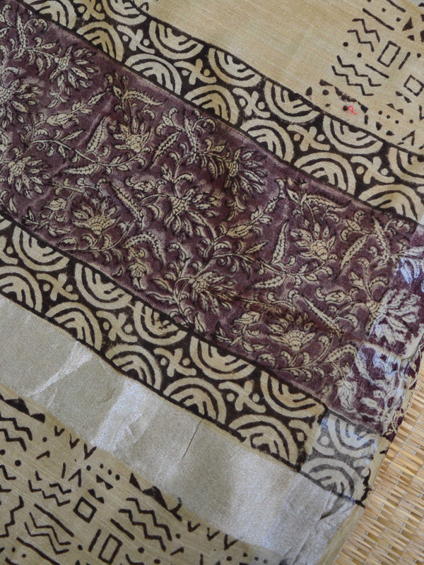 Handloom Linen Cotton Hand-Block Print Suit Set-Brown