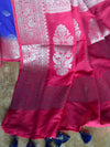 Banarasee Handwoven Semi-Chiffon Sari With Buta Design-Blue With Pink
