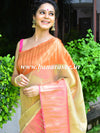 Banarasee Tissue Saree With Ganga Jamuna Border-Gold