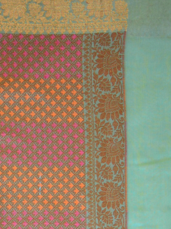 Banarasee Cotton Silk Mix Saree With Multicolor Resham Buta & Zari Border-Blue