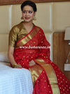 Banarasee Chanderi Cotton Zari Polka Dots With Skirt Border-Red