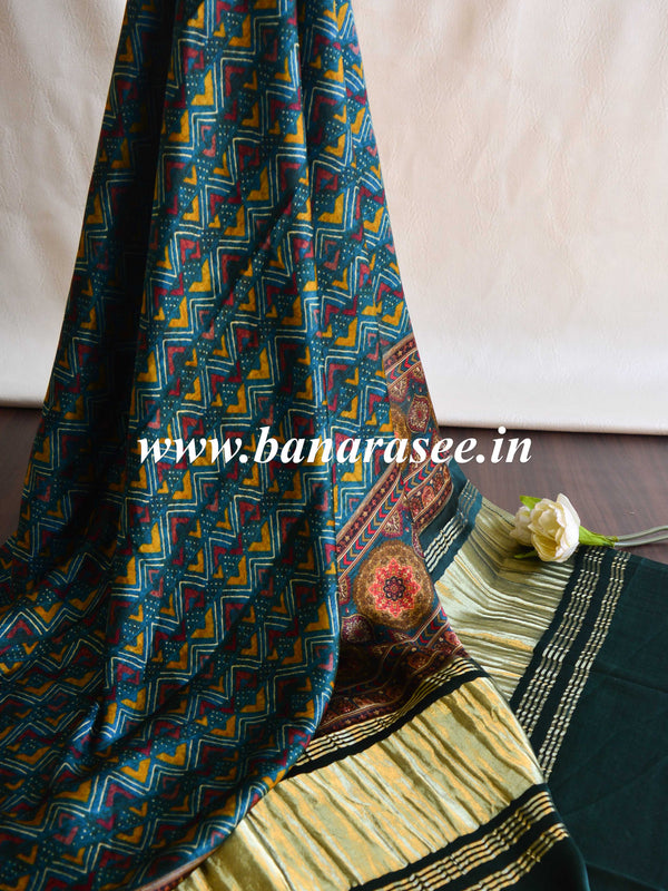 Banarasee Pure Gajji Silk Geometrical Design Dupatta-Green